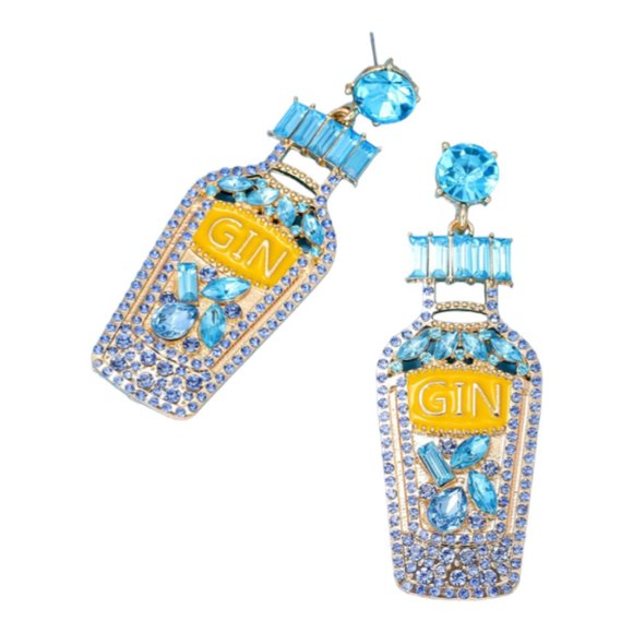 LuluMae Jewelry - Blue Rhinestone Gin Bottle Earrings NWOT